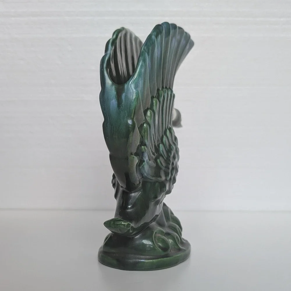 Royal Haeger Ceramic Ring Neck Duck Vase Green Drip Glaze Bird Decor MCM